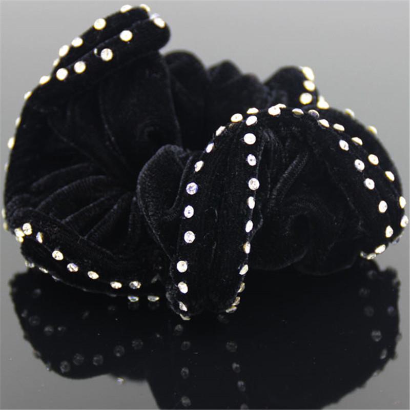 Velvet Hair Tie with Rhinestones - Non-Fading, Diamond-Studded Korean Scrunchie Hair Accessory