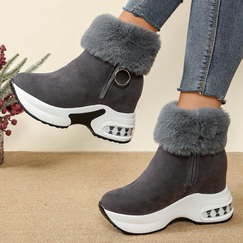 In autumn and winter, the new large-size European and American solid color thick-bottomed slope heel piled thickened cotton boots Snow boots