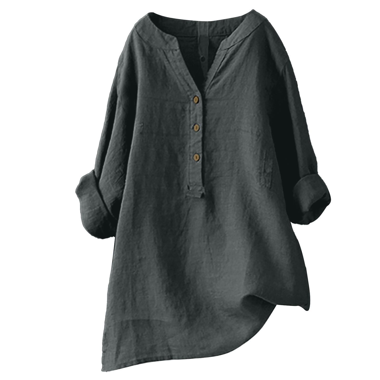 

Women Stand Collar Long Sleeve Shirt Casual Loose Blouse Button Down Tops M