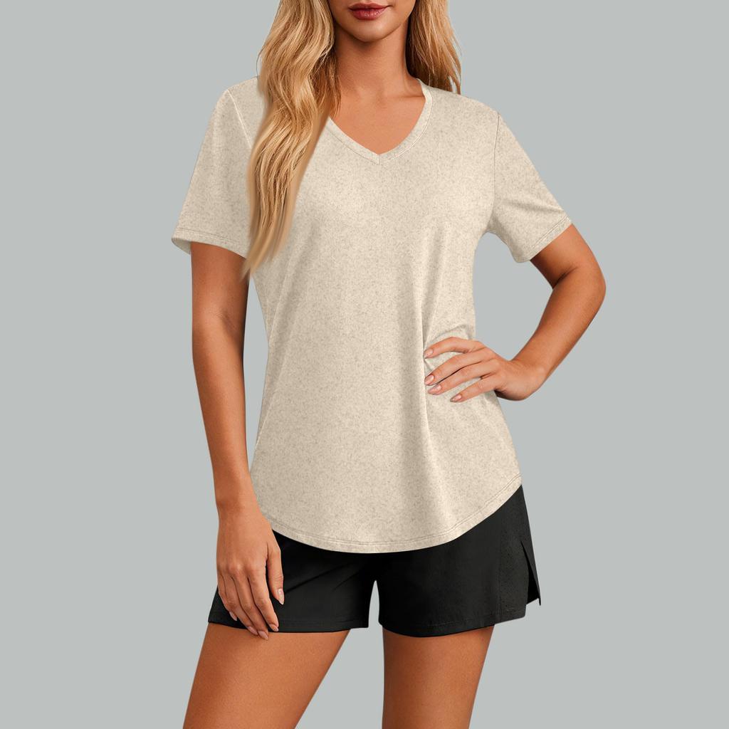 Women's Casual V Neck Short Sleeve Basic T Shirt Lightweight Soft Fabric Comfortable Fit Everyday Wear