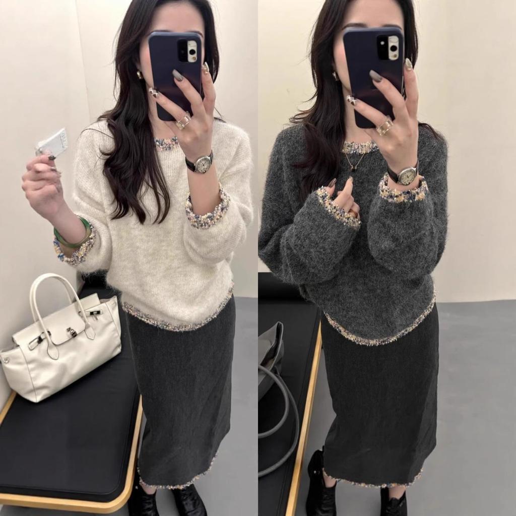 Rundhalsad pullover i koreansk stil: Enkel, Figurnära, Löst stickad tröja för höst & vinter