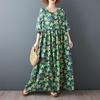 Kurzarm Plus Size Baumwolle Vintage Blumenmuster Neu in Kleidern für Damen lässig locker langes Sommerkleid