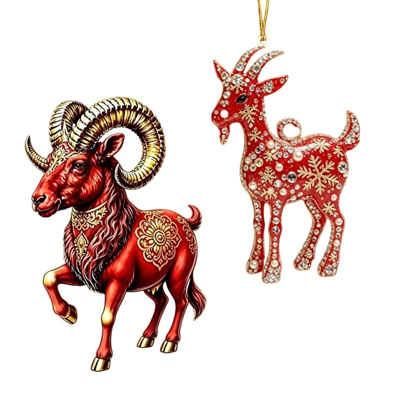 Sparkly Goat Hanging Ornament 2D Flat Acrylic Artificial Rhinestone Pendant for Halloween Decor Costume Accessory Gift