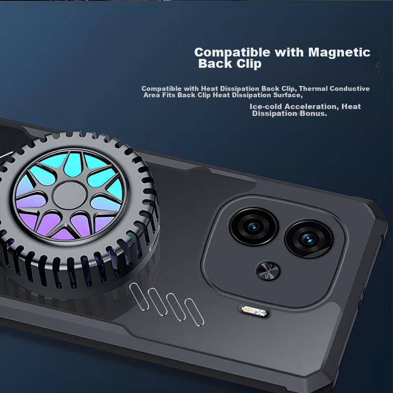 Heat Dissipation Phone Case for Vivo IQOO Z9/Z9Turbo/Turbo+/Y200GT, Full Lens Protection, Shockproof Metal Magnetic Cover with Heat Sink, Black