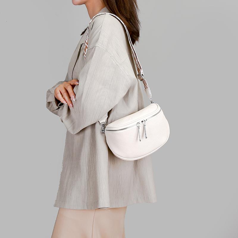 Fashion Genuine Cowhide Leather Saddle Bag for Women Luxury Messenger Bag Versatile Shoulder Handbag
