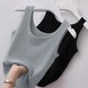 Women Summer Vest O-neck Sleeveless Slim Fit Tank Tops Solid Color Ice Silk Ribbed Pullover Tops Streetwear