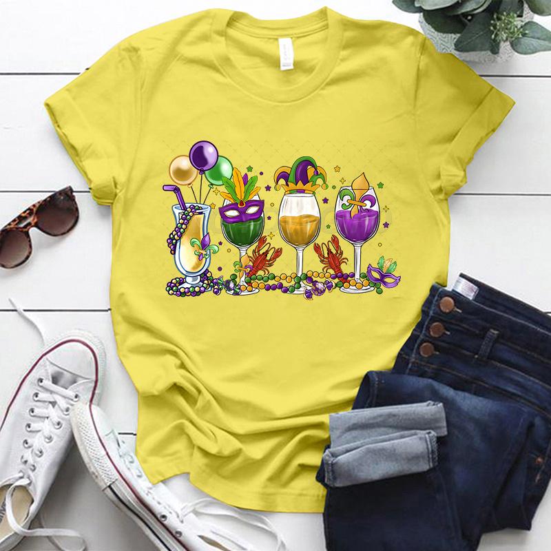

Mardi Gras Drink Shirt for Women Fat Tuesday Wine Graphic Tee Mardi Gras Drinking Party Classic Tops Carnival Vintage T Shirts 4XL