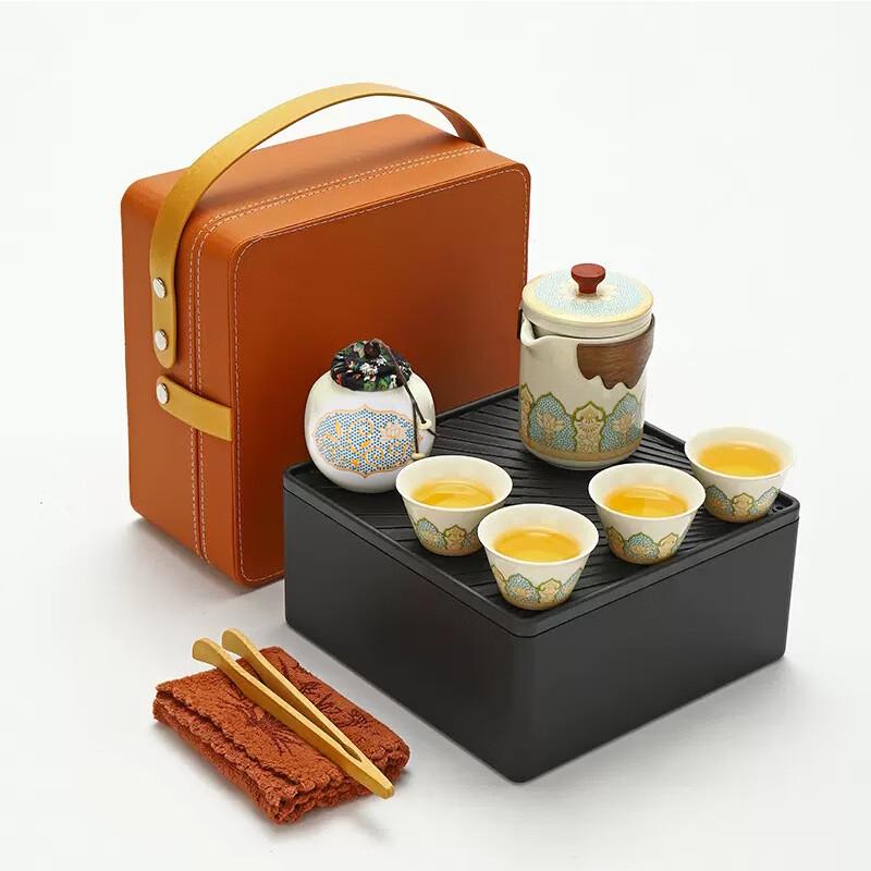 Yi Pan Gilded White Portable Travel Tea Set