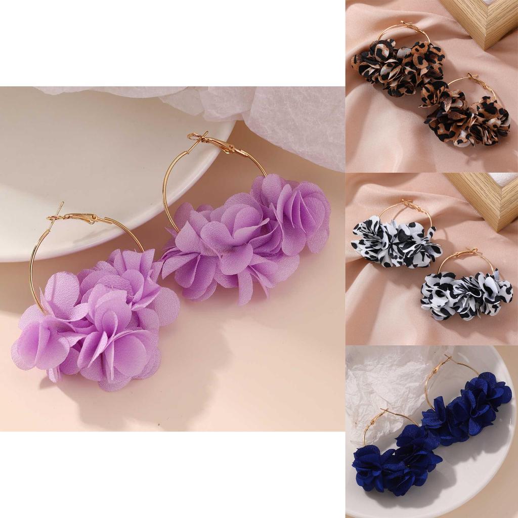Summer Fashion Alloy Fabric Flower Earrings With Unique Geometric Shape For Ladies