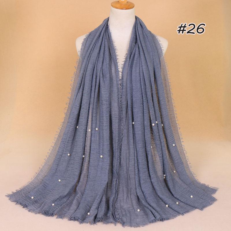 New Plain Crinkled Cotton Muslim Hijab Scarf Women Ladies Scarfs Shawls Head Wrap Pearl Beads Head Scarves Soft Muffler Stole