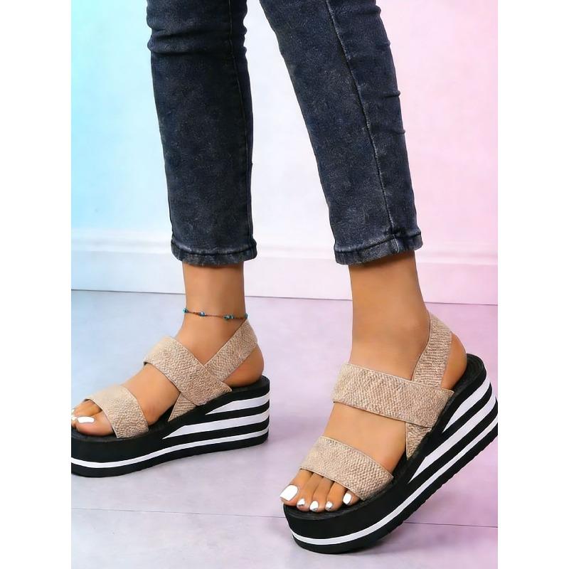 Women's Thick-Soled Wedge Slide Sandals, Roman Style Outdoor Fashionable Footwear, Available In Large Sizes.