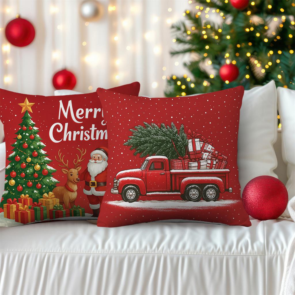 Festive Christmas Cushion Covers - Classic Santa & Red Truck Designs | Decor For Holiday Home & Sofa Decorations
