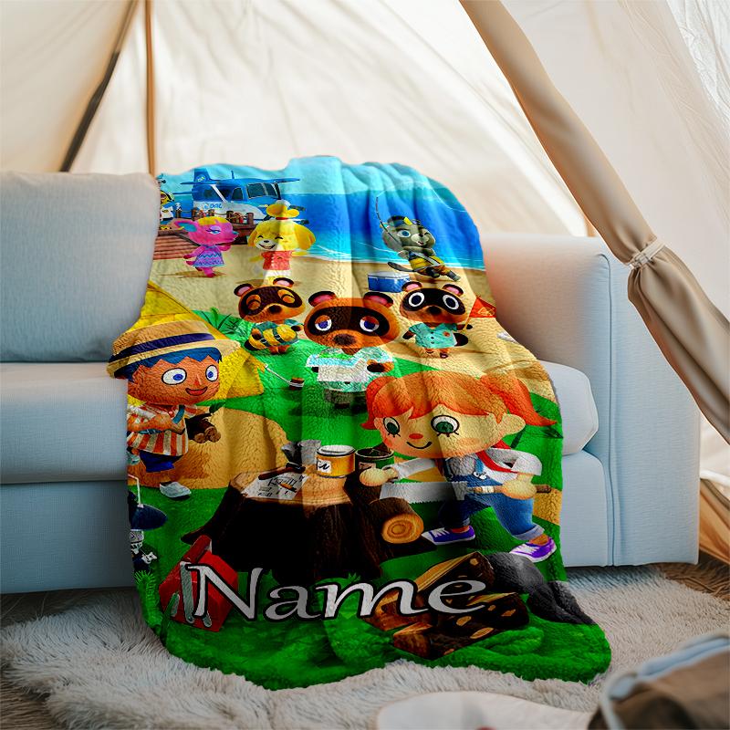 Personalized Custom Name Blanket - Animal Crossing Print Design,Blanket for Sofa,Bed,Travel,Camping - Soft and Warm, Great Gift