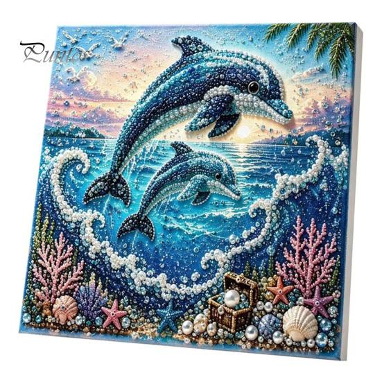 Nautical Style Home Ornament Ocean Faux Pearl Painting Kit, Marine Life 3D Art DIY Decorative Bead Picture Set Sea Turtle Fish Craft for Adults,