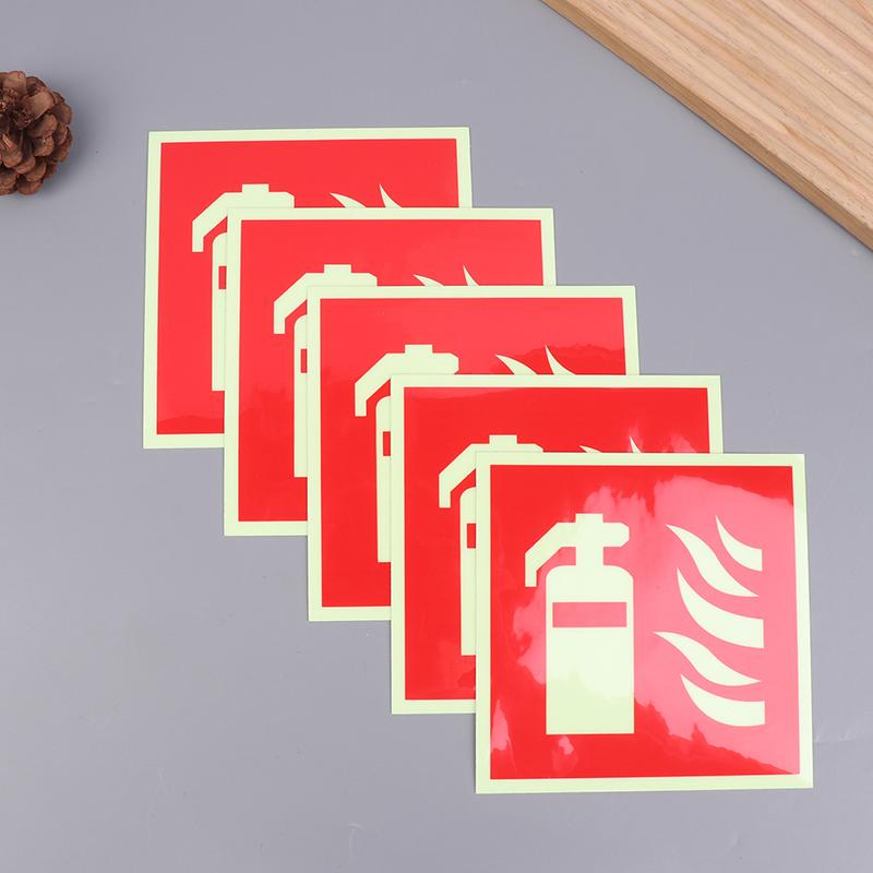 5Pcs Fire Extinguishers Signs Safety Sign Sticker Glow In Dark Durable Adhesive Waterproof Protected Label For Public Place