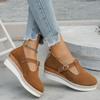 2025 New Women's Large Size Wedge Heels with Spring/Autumn Scarf Buckle & Hemp Sole – European/American Roman Style