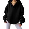 Auutmn Winter Women Solid Color Oversized V Neck Hoodie Long Sleeve Casual Pullover Sweatshirt Daily Street Outerwear Tops