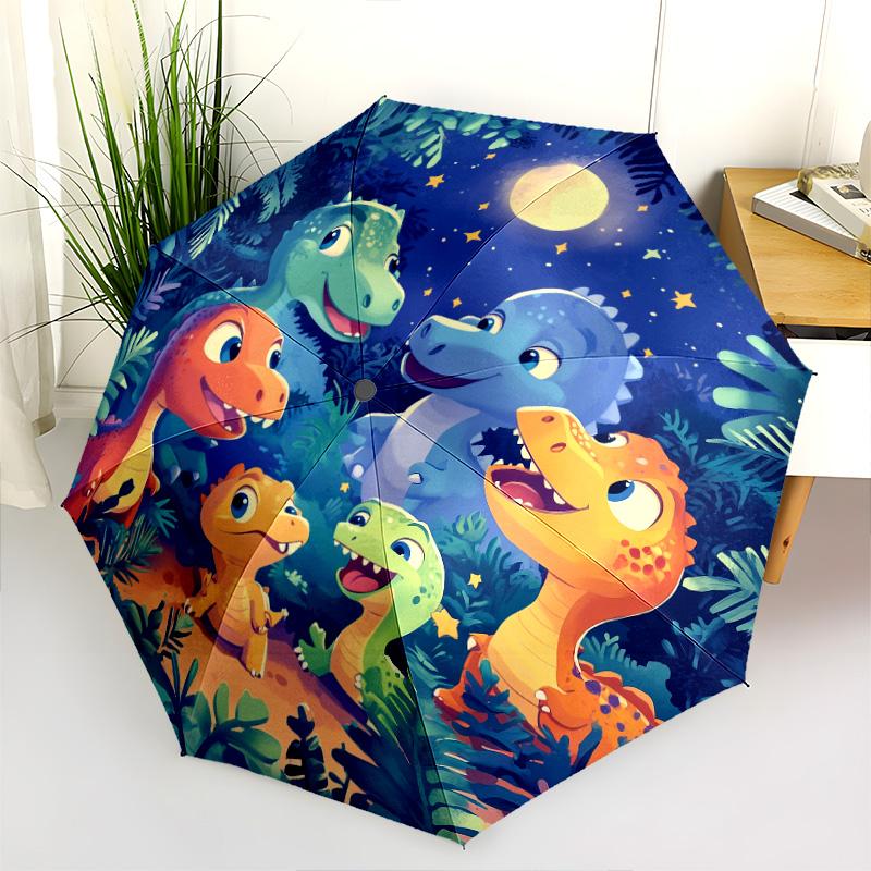 Flower Dinosaur  pattern, automatic folding umbrella, portable and foldable design, 8 ribs, a Christmas or birthday gift.