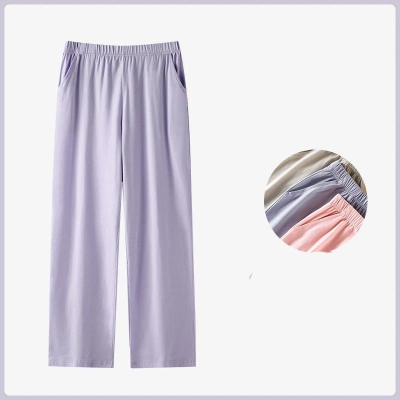 

Women s Cotton Lycra Pajama Pants 180GSM Casual Loose Long Trousers With 2 Pockets Elastic Waist Home Sleepwear Pants XXL фіолетовий
