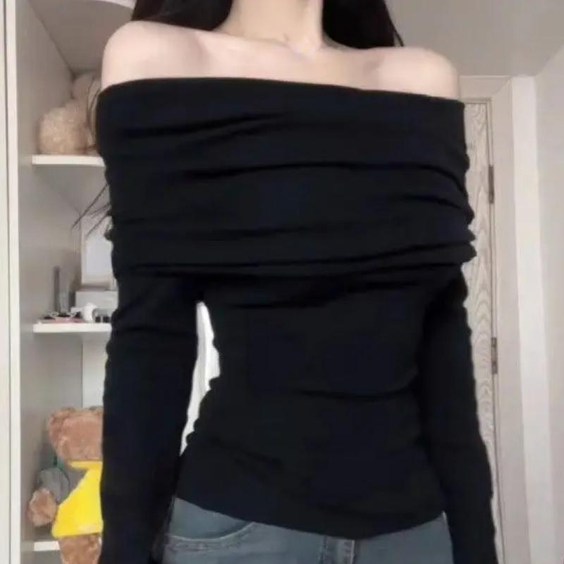 

Deeptown корейский стиль вязаный свитер женский элегантный женский джемпер с открытыми плечами Harajuku модный Gyaru сексуальный пуловер эстетический XL чёрный