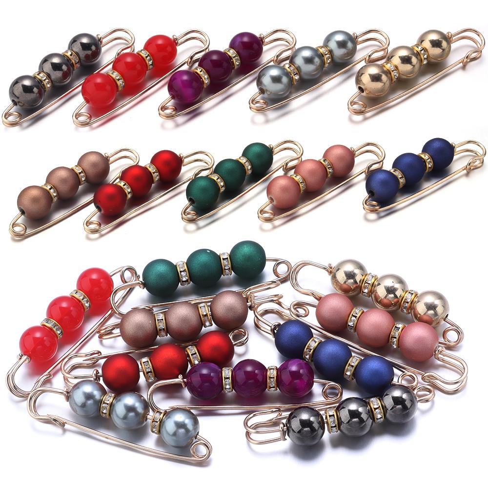 5pcs/Lot Color Imitation Pearl Brooches Rhinestone Pants Fixed Pins for Garment Decoration Waist Clips Brooch Supplies