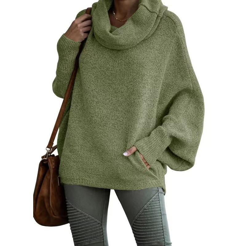 Autumn Solid Casual Turtleneck Women's Sweaters Fashion Bat Long Sleeve Pullover Knitted Sweater Women Loose Vintage Plus Size Winter Jumper Top 25173