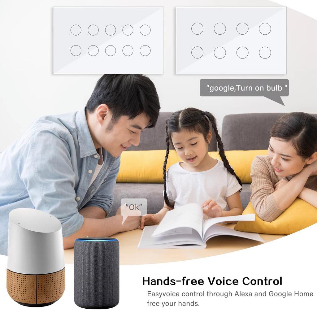 Smart Zigbee Tuya WiFi Voice-Control 10-Gang Touch Switch with Alexa, 146 Tempered Glass Panel, Model 5/8.