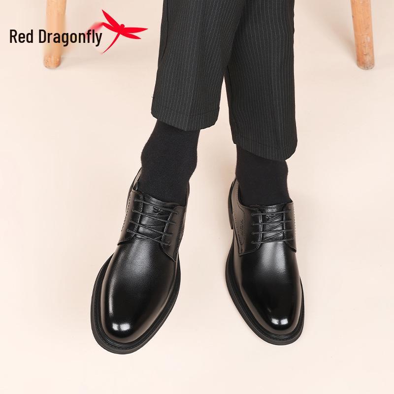 Red Dragonfly Men's Genuine Leather Derby Shoes - Formal, Business, or Wedding Style, Ideal with Suits.