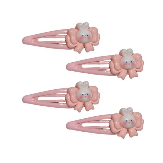 4Pcs Girl Hairpins Cartoon Rabbit Heart Design BB Clips Low Saturation Pink Hair Pins School Dating Hair