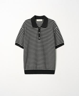 EZIO Linen Stripe Polo Knit_Black