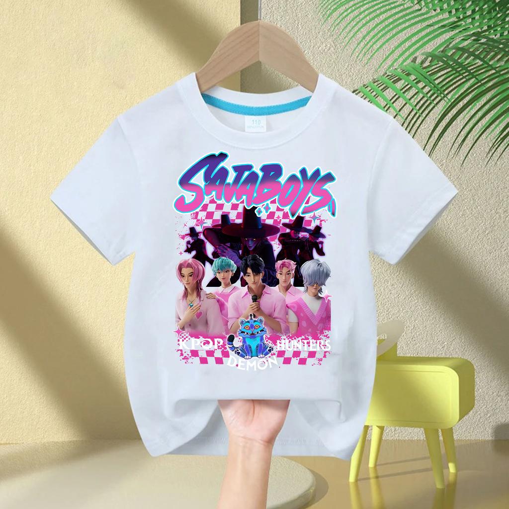 2025 New KPop Demon Hunter Saja Cartoon Boy Round Neck Printed Fashion Casual Kids T-Shirt