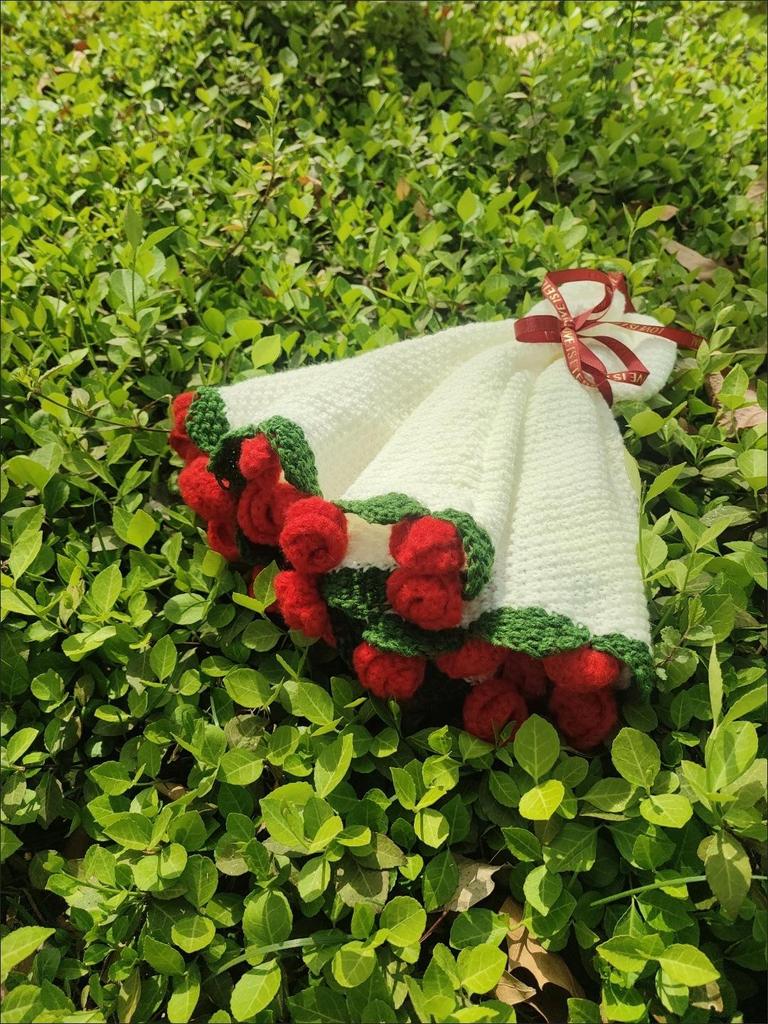 Handmade Wool Blanket with Rose Bouquet Design - Perfect Valentine's Day or Office Gift