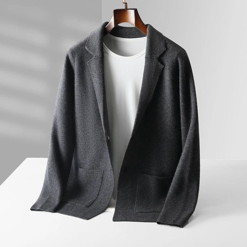 Cardigan Men's Spring And Autumn High-End Outerwear Sweater Casual Small Suit Jacket Olive Collar Sweater