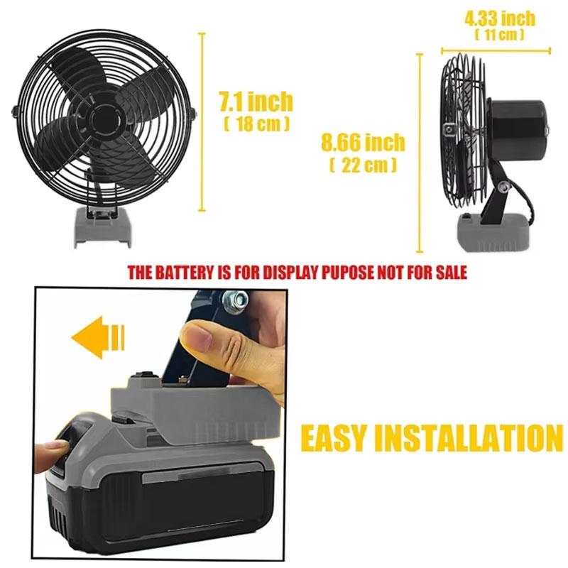 Mini Portable Powerful Fan For Dewalt 20V MAX Battery For Makita 18V Li-ion Battery Cordless Camping Fan Adjustable Wind Speed
