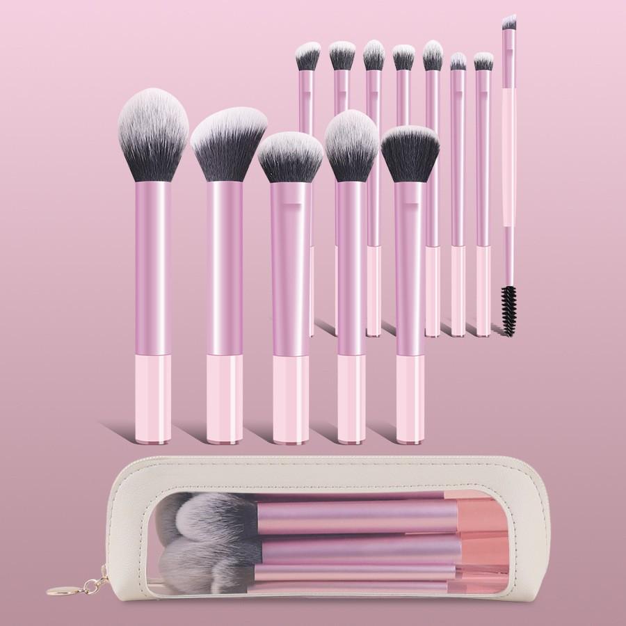 13 Aluminum Tube Makeup Brush Set, Basic Brush, Eye Mix Brush, Highlight Brush, Makeup Brush Included, with Bag.