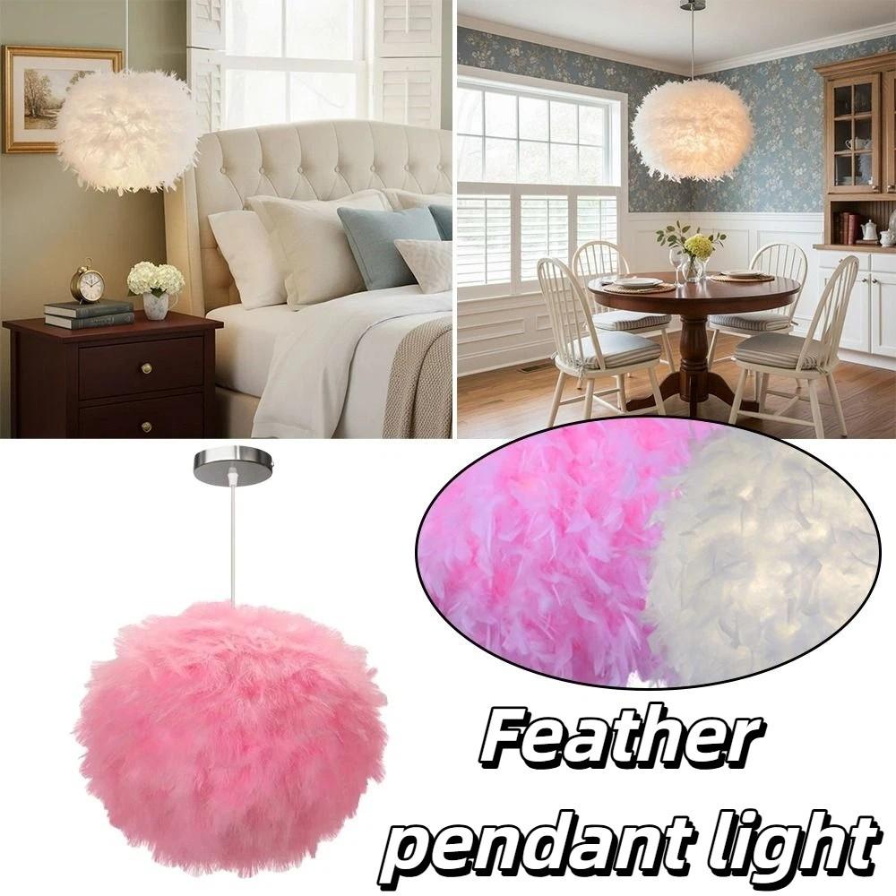 White Feather Shade Feather Pendant Light Fluffy Feather Design E27 Holder Feather Chandelier Nordic Style Soft