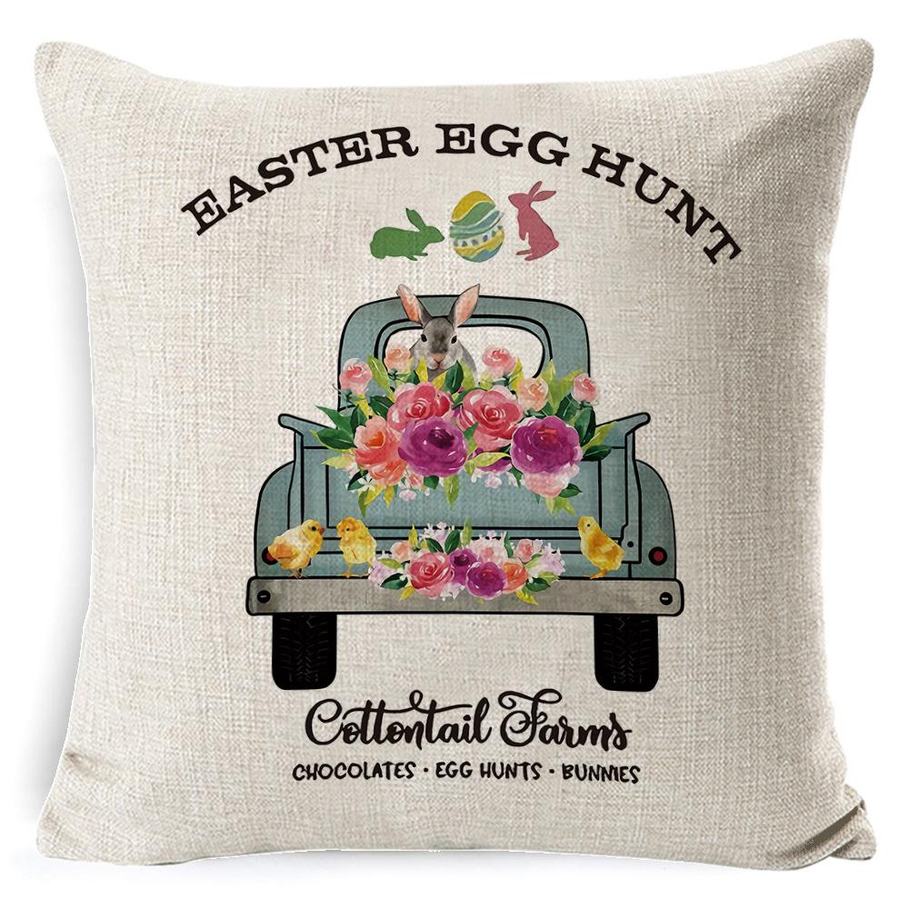 New Digital Printing Easter Theme Pillow Cover Cushion Cover Cute Bunny Truck Animal Pillow Cover