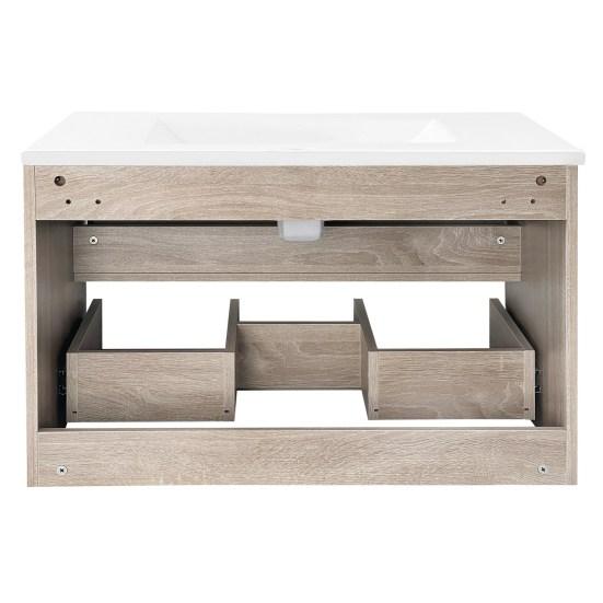 Bathroom Sink Cabinet with Drawer Modern Natural White Wood Grain Heavy Duty Lavatory Wall Mount Wash Basin Vanity Cabinet