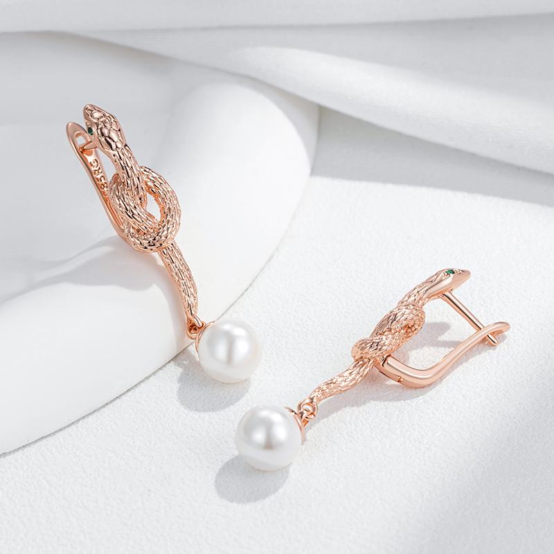 Unique Rose Gold Snake Drop Earrings For Women Fashion Pearl Accessories Heavy Metals Punk Rock Vintage Animal Jewelry