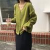 Neue koreanische Version des lockeren, dünnen, langärmeligen avocadogrünen Strickpullover-Cardigan-Mantels für Frauen