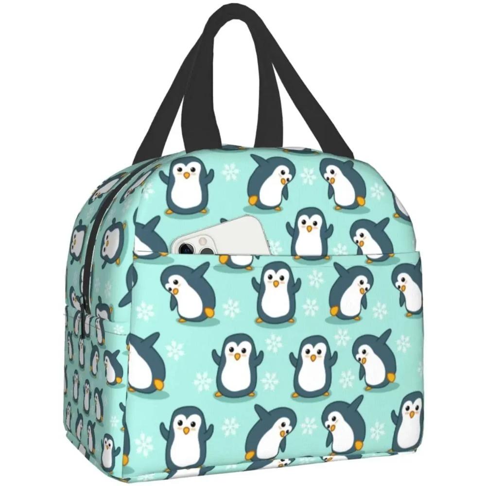 Cute Penguin Musician Pattern Lunch Box Bento Box Insulated Lunch Boxes Reusable Waterproof Lunch Bag for Office Picnic Hiking