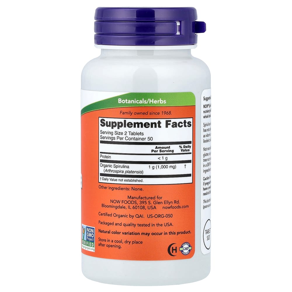 IHerb Now Foods Spiruline Certifiée 3000mg (Par portion), 100 comprimés