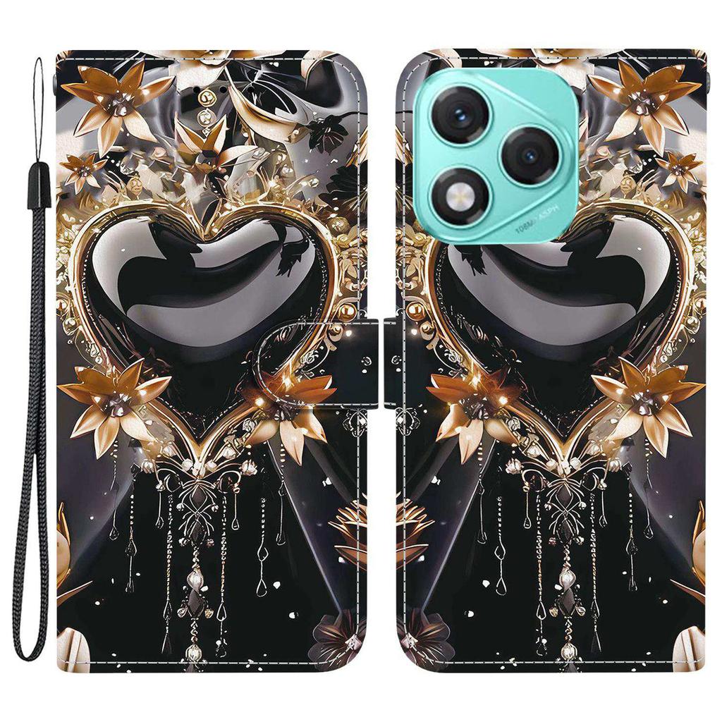 For Honor 400 Lite 5G Wallet Case Pattern Printing Leather Stand Phone Cover with Strap