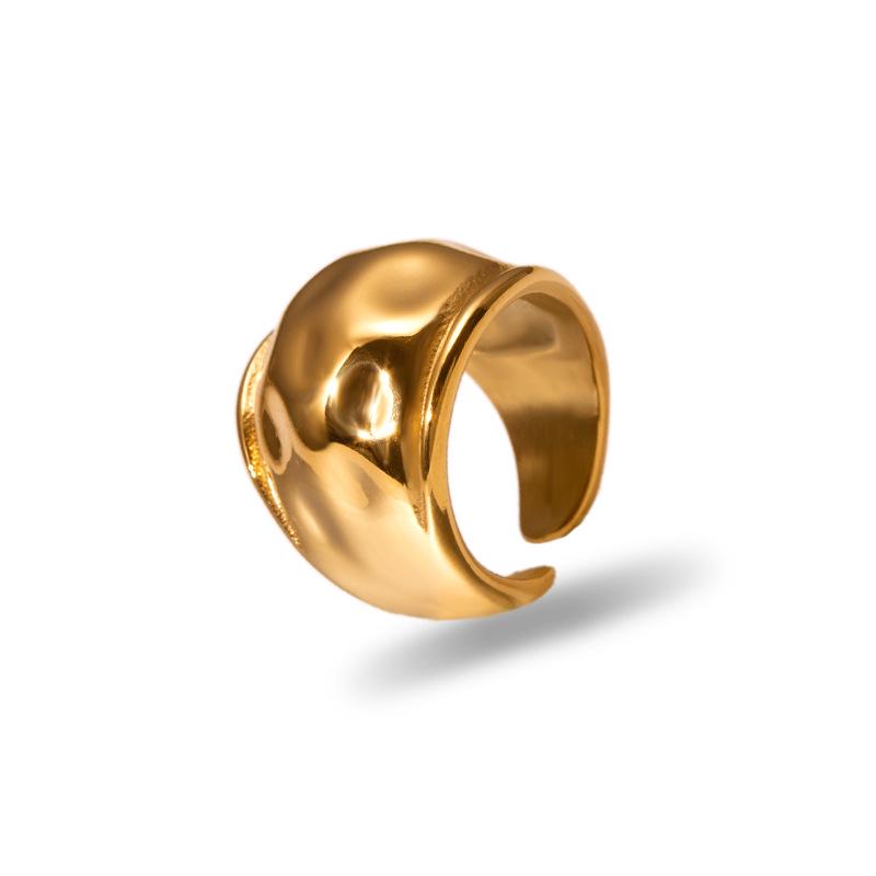 18k Gold Plated Stainless Steel Spiral Hammered Open Couple Rings