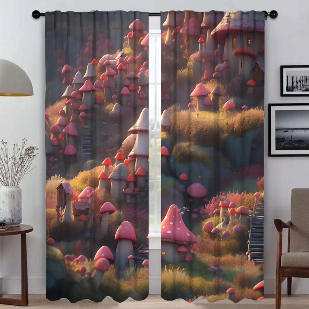 Decoração de Halloween Partição Mundial Cogumelo Cortinas para Sala de Estar Cortina para Quarto 2 Painéis Cortinas Interiores para Casa
