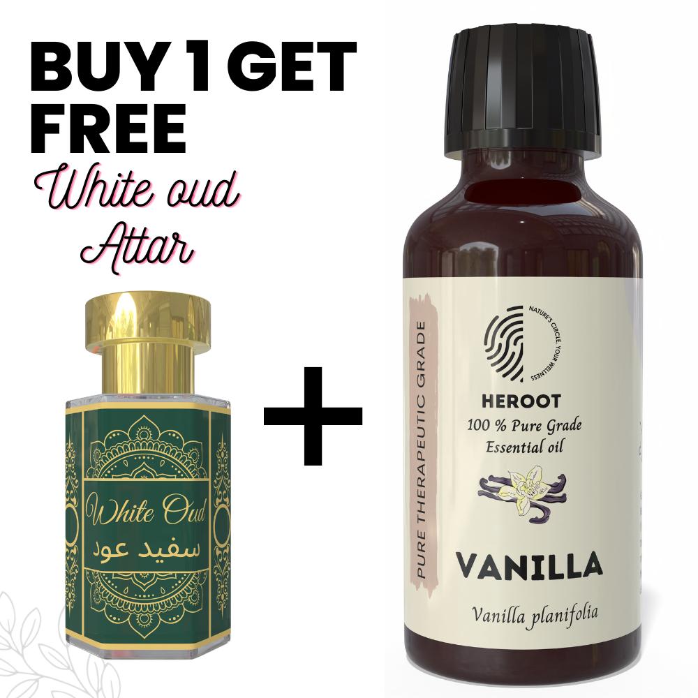 Vanilla Essential Oil 10ml for Aromatherapy & Home Fragrance Get 1 Free 6 Ml Attar – Aqua AQ, Dubai Oud, Aura, White Oud
