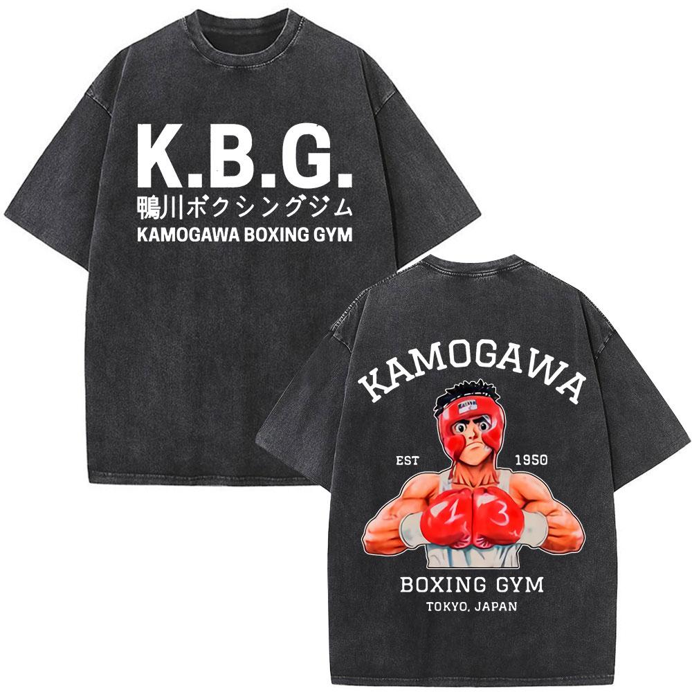 Anime Hajime No Ippo Siłownia Bokserska Kamogawa Koszulki Washed Makunouchi Takamura KGB Koszulki Odzież Męska Codzienna Bawełniana Koszulka
