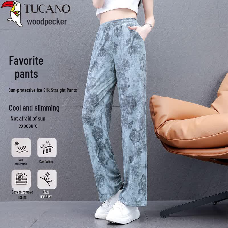 Women s Ice Silk Printed Wide-Leg Pants 2XL