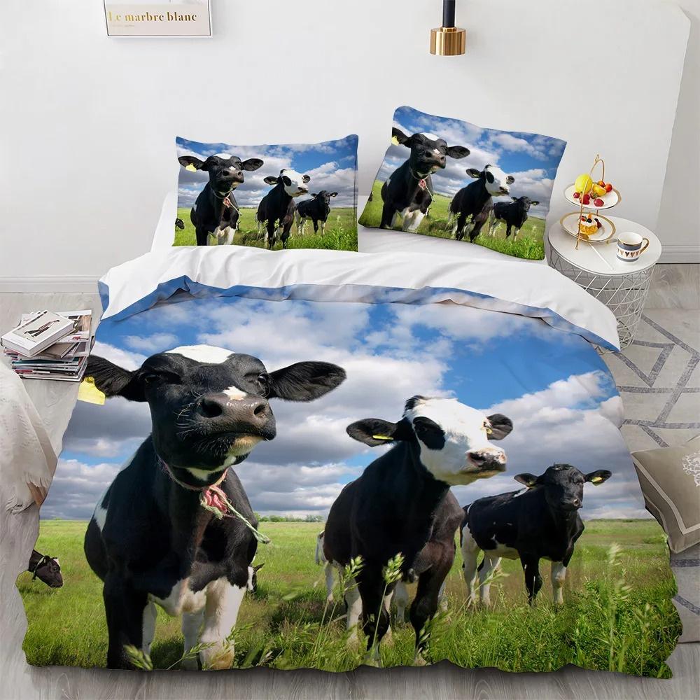 Highland Cattle Duvet Cover Set Funny Farm Animal Comforter Cover For Kids Boy Cow Mountain Meadow Queen Size 2/3pcs Quilt Cover