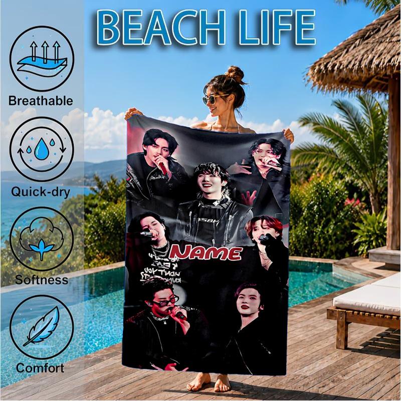 Custom Name K-pop Stars Formal Attire Beach Towel Microfiber Beach Towel, Lightweight and Quick-Dry, for Summer Travel, Swimming Pool Gift